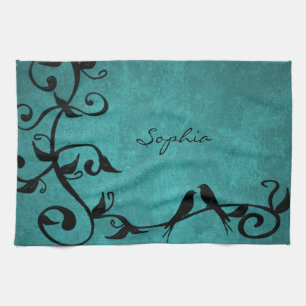 Teal Lovebird Kitchen Towel Kökshandduk
