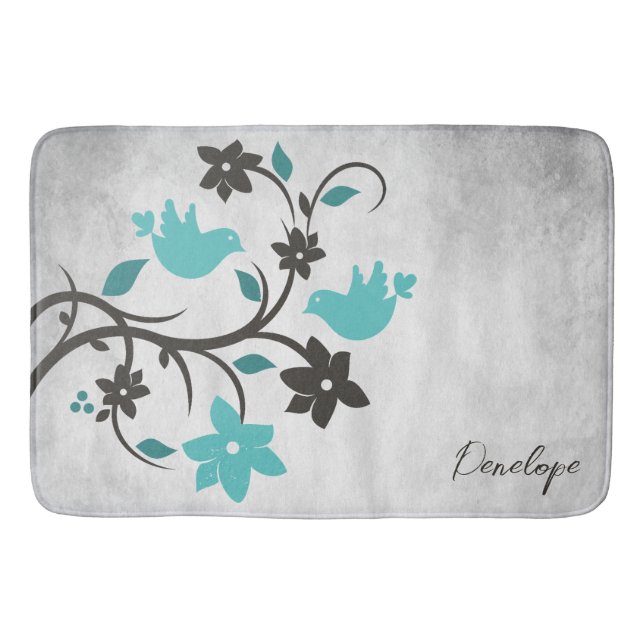 Teal Lovebird Personlig Bath Mat Badrumsmatta (Framsidan)