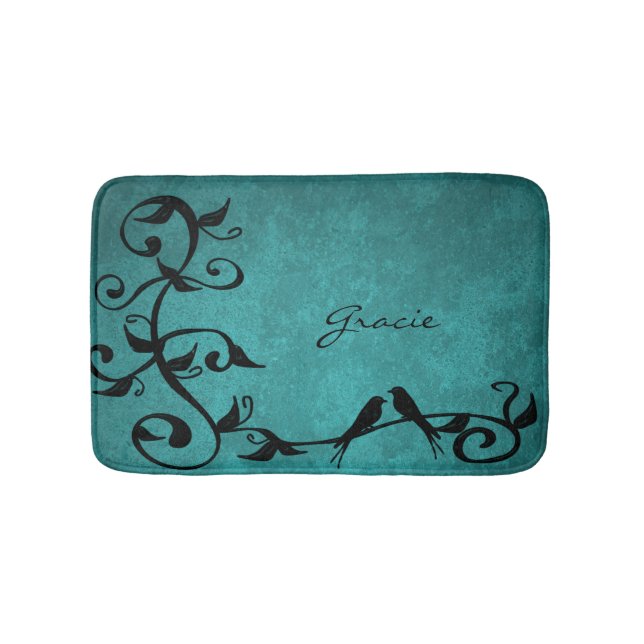 Teal Lovebird Personlig Bath Mat Badrumsmatta (Framsidan)