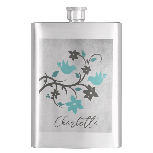 Teal Lovebird Personlig Flask Fickplunta (Framsidan)