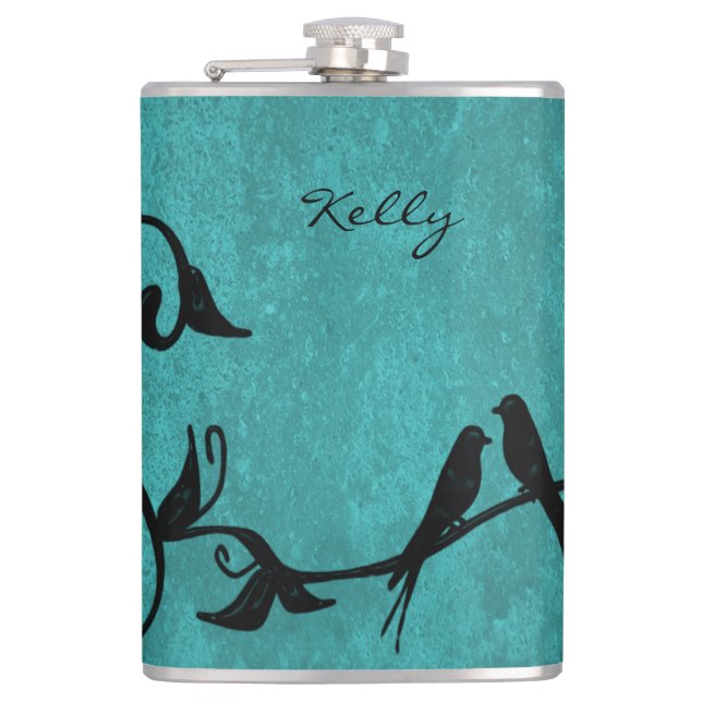 Teal Lovebird Personlig Flask Fickplunta (Framsidan)
