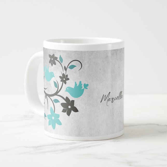 Teal Lovebird Personlig Giant Coffee Mugg Jumbo Mugg (Framsida vänster)