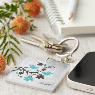 Teal Lovebird Personlig Keychain