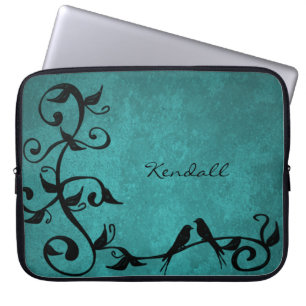 Teal Lovebird Personlig Laptop sleeve