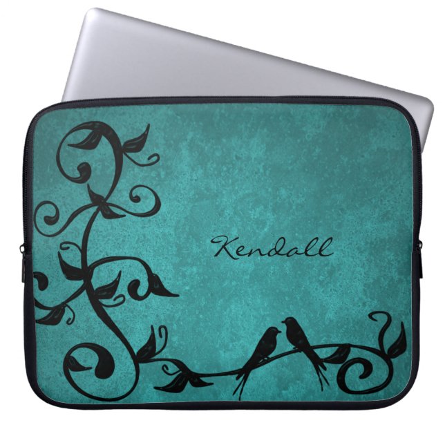 Teal Lovebird Personlig Laptop sleeve (Framsidan)