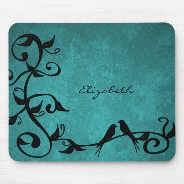 Teal Lovebird Personlig Mouse Pad Musmatta (Framsidan)