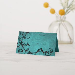 Teal Lovebird Recept Place Card Placeringskort