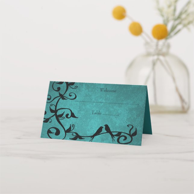 Teal Lovebird Recept Place Card Placeringskort (Framsida)