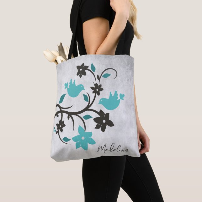 Teal Lovebird Tote Tygkasse (Närbild)