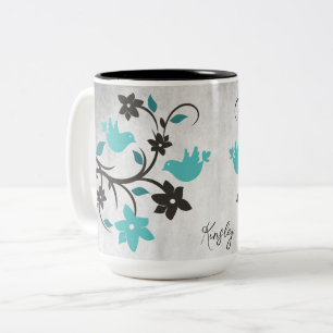 Teal Lovebird Two-Tone Coffee Mugg