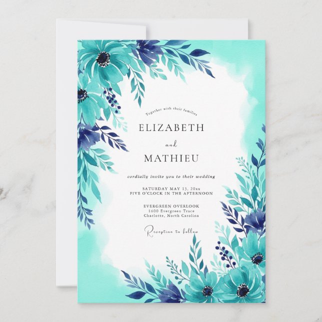 Teal Luminous Summer Wedding Inbjudningar (Framsida)