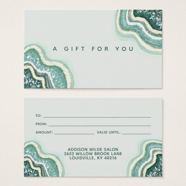 Teal Luxe Chic Glitter Agate Geode Gift Card Visitkort (Framsida & baksida)