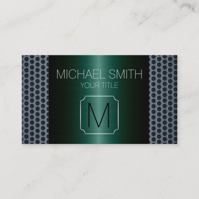 Teal Luxury Stainless Metall Monogram Visitkort (Framsida)