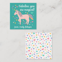 Teal Magic Unicorn Kids Classroom Valentine Card Anteckningskort