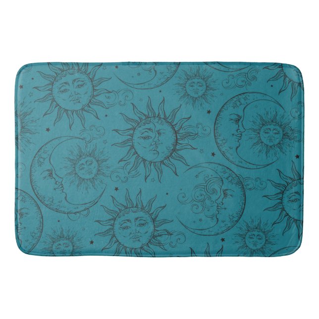 Teal Magic Vintage Celestial Sol Måne Stars Badrumsmatta (Framsidan)
