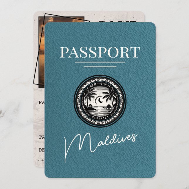 Teal Maldives Passport Spara datum Spara Datumet (Fram/baksida)