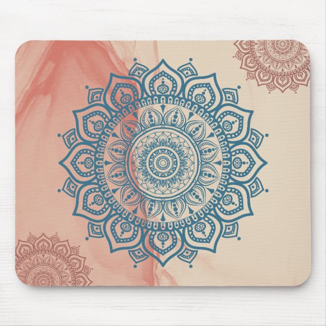 Teal Mandala med Sandy Sten Background Musmatta (Framsidan)