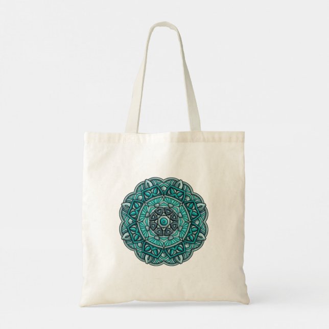 Teal Mandala Tote Bag - Boho Canvas ShoppiTote Bag Tygkasse (Baksida)