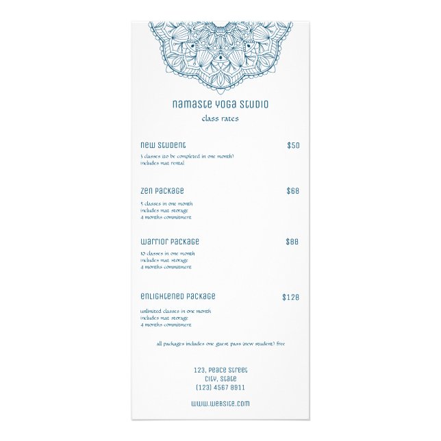 Teal Mandala Yoga Reiki Massage Handrawn Mandala Reklamkort (Framsidan)