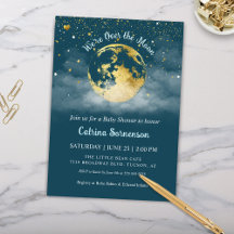 Teal Måne och Stars Guld Celestial Baby Shower