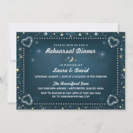 Teal Måne & Stars Guld & White Rehearsal Middag Inbjudningar