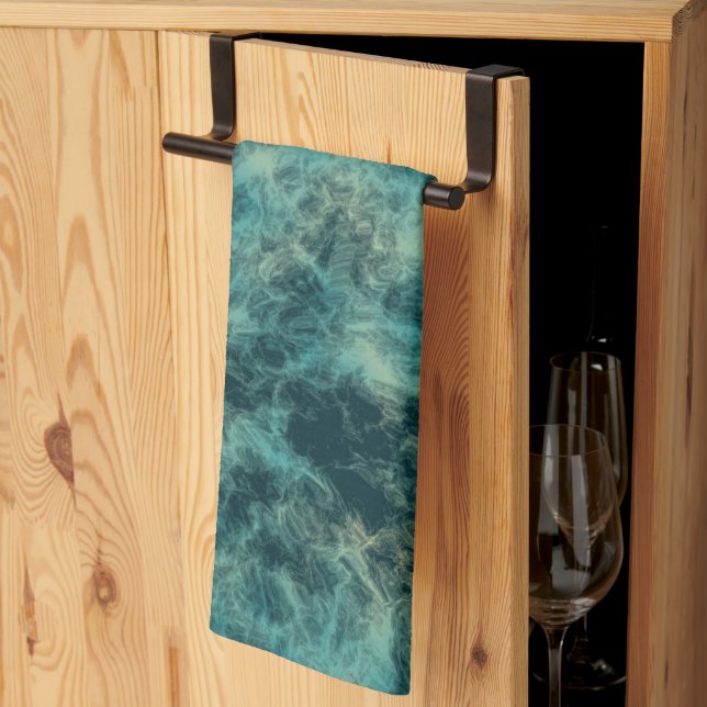 Teal Marble Abstrakt Kökshandduk (Thirds Fold)
