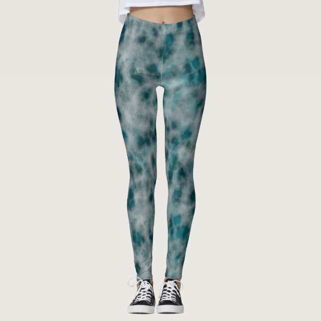 teal Marble Abstrakt Leggings (Framsida)