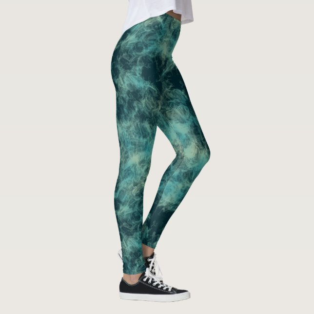Teal Marble Abstrakt Leggings (Höger)