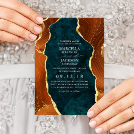 Teal Marble, Burnt Orange & Guld Agate Inbjudningar