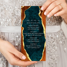 Teal Marble, Burnt Orange & Guld Agate Menu Reklamkort