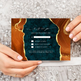 Teal Marble, Burnt Orange & Guld Agate OSA Inbjudningar