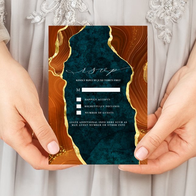 Teal Marble, Burnt Orange & Guld Agate OSA Inbjudningar (Skapare uppladdad)