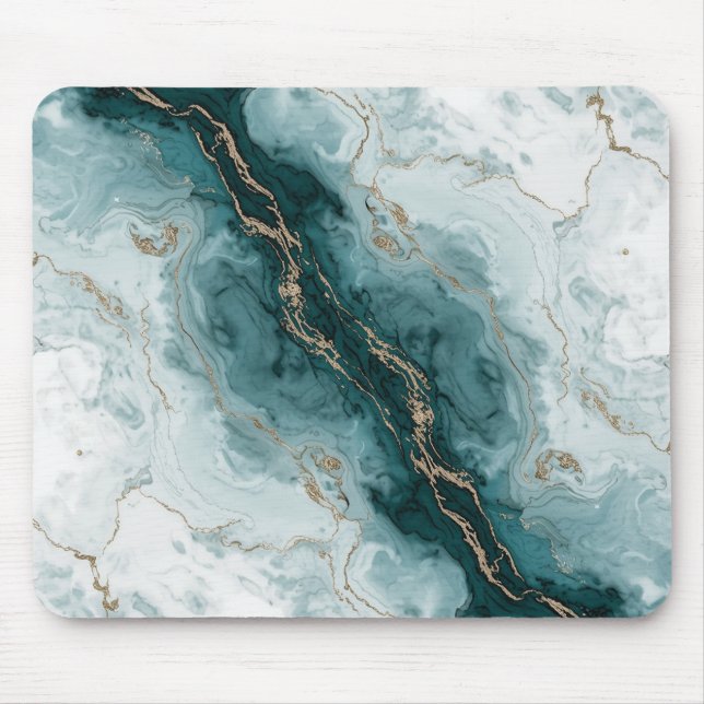 Teal Marble & Gold Vein Mousepad Musmatta (Framsidan)