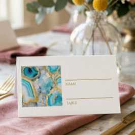 Teal Marble Gold Vein Place Cards Placeringskort