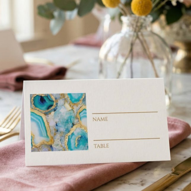 Teal Marble Gold Vein Place Cards Placeringskort (Skapare uppladdad)