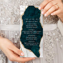 Teal Marble, White & Guld Agate Bröllop Menu Reklamkort