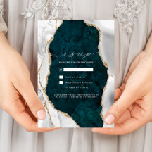 Teal Marble, White & Guld Agate Bröllop OSA