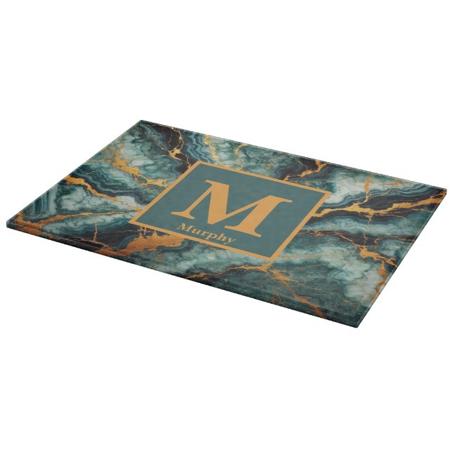 Teal Marble with Gold and Black Veins Monogram (Hörn)