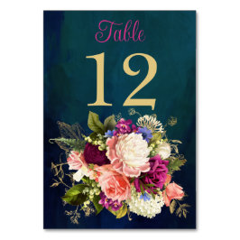 Teal, marin, Grönt, Bordsnummer-kort för Guld Blom Bordsnummer