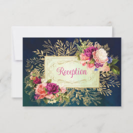 Teal, marin, Guld Bold Blommigt Bröllop Inbjudningar