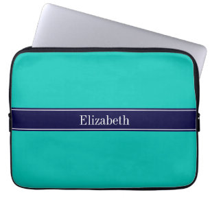 Teal, marinblå ribbon Namn Monogram Laptop Fodral