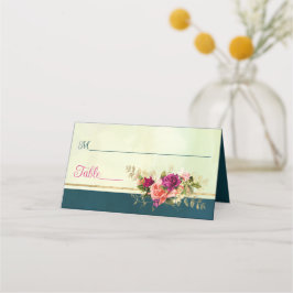 Teal, marinen, Grönt, Guld Blommigt Bröllop Placeringskort
