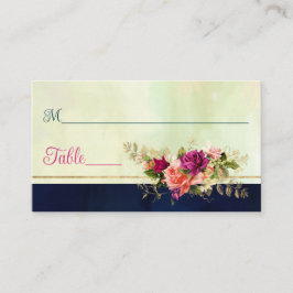 Teal, marinen, Grönt, Guld Blommigt Bröllop Placeringskort