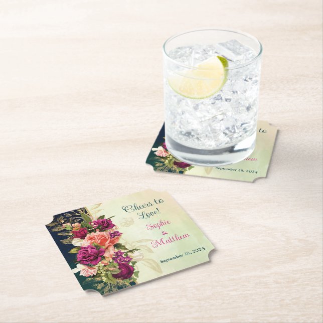 Teal, marinflotta, Grönt, Guld Bold Blommigt Bröll Underlägg Papper (Insitu)