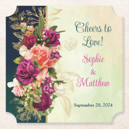 Teal, marinflotta, Grönt, Guld Bold Blommigt Bröll Underlägg Papper