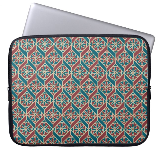 Teal, Maroon, Beige Ethnic Blommönster Laptop Sleeve (Framsidan)