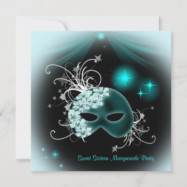 Teal Masks Sweet 16 Masquerad Party Inbjudningar (Framsida)