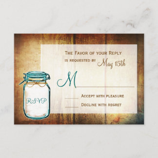 Teal Mason Burk Barn Wood Rustic Bröllop OSA Cards Kort