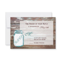 Teal Mason Burk Rustic Barn Wood Bröllop OSA Card