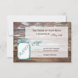 Teal Mason Burk Rustic Barn Wood Bröllop OSA Card